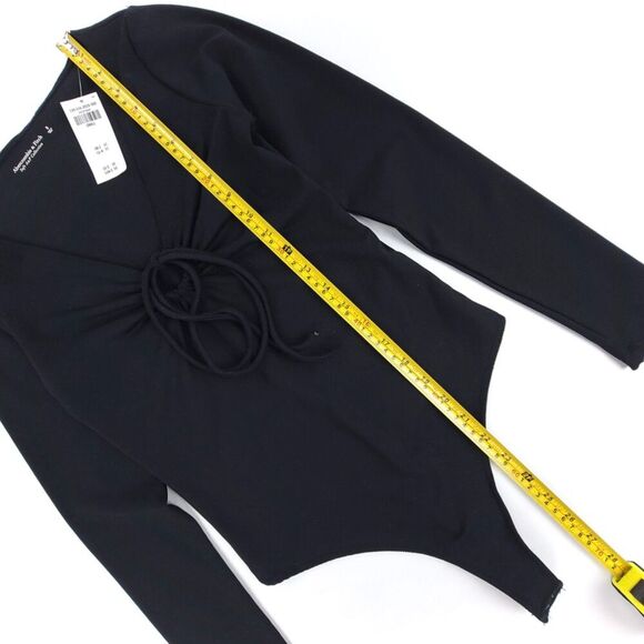 NWT Abercrombie Soft A&F 90's Long Sleeve Tie Front Cutout Bodysuit Black Small - Picture 4 of 8